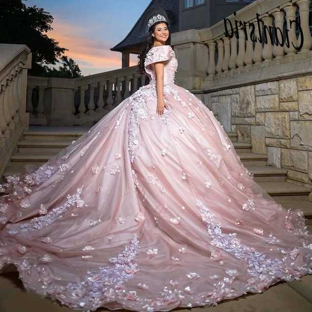 Pink Princess Ball Gown Quinceanera Dresses Sparkly Pearls Sweet ...