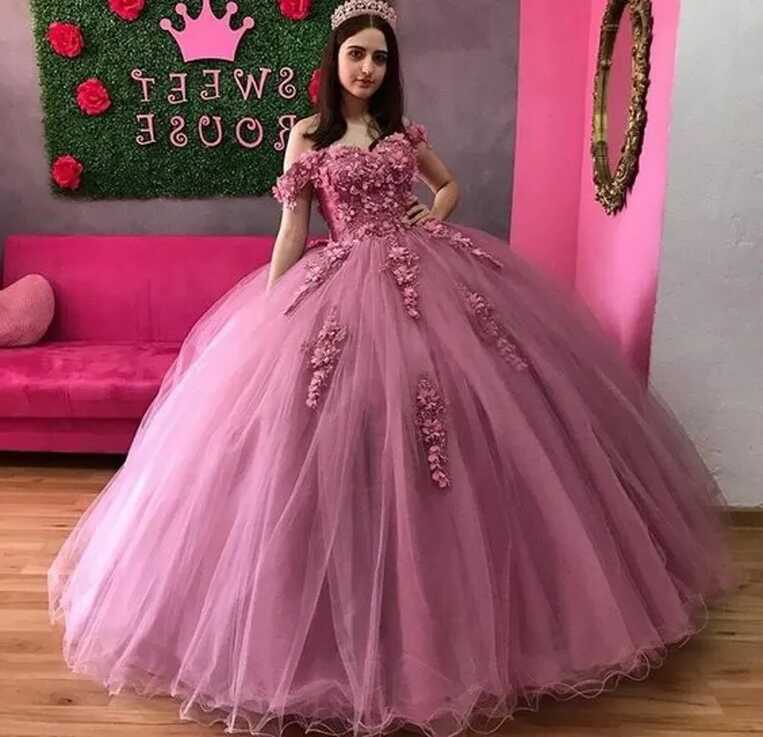 Pink Princess Ball Gown Quinceanera Dresses With Lace Applqiues ...