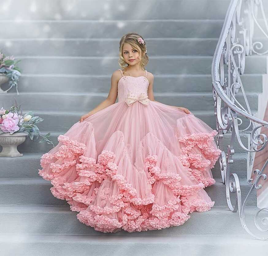 Pink Princess Ball Gowns Wedding Ruffle Dresses for Girls Party ...