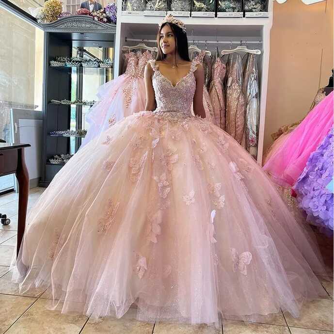 Pink Princess Quinceanera Dresses 3D Flower Prom Party Sweet 15 16 ...