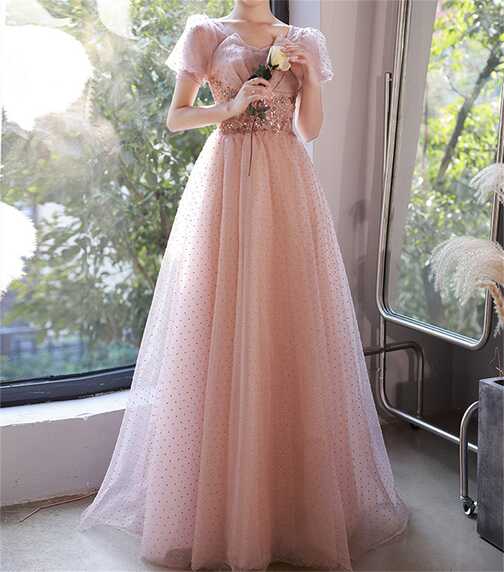 Pink Prom Dress Beaded Ball Gown Glitter Tulle Sparkle Sequins ...