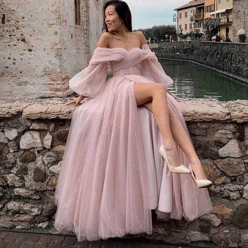 Pink Prom Dresses Sleeves | Long Sleeve Prom Dresses Tulle | Prom ...