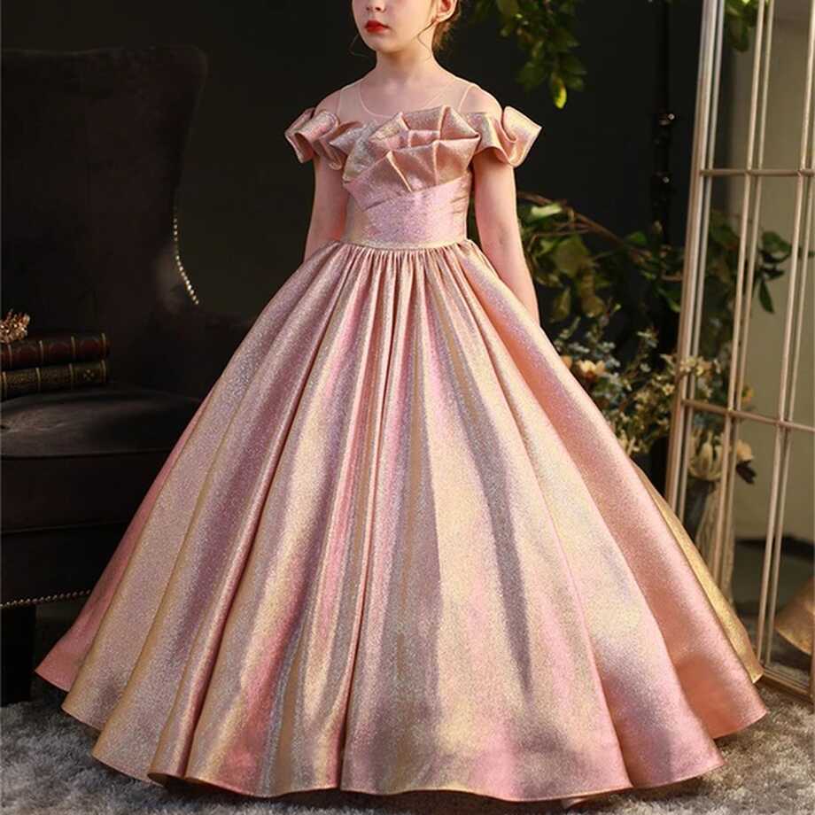 Pink Shiny Flower Girl Dresses Elegant Princess Ball Gown For Kids ...