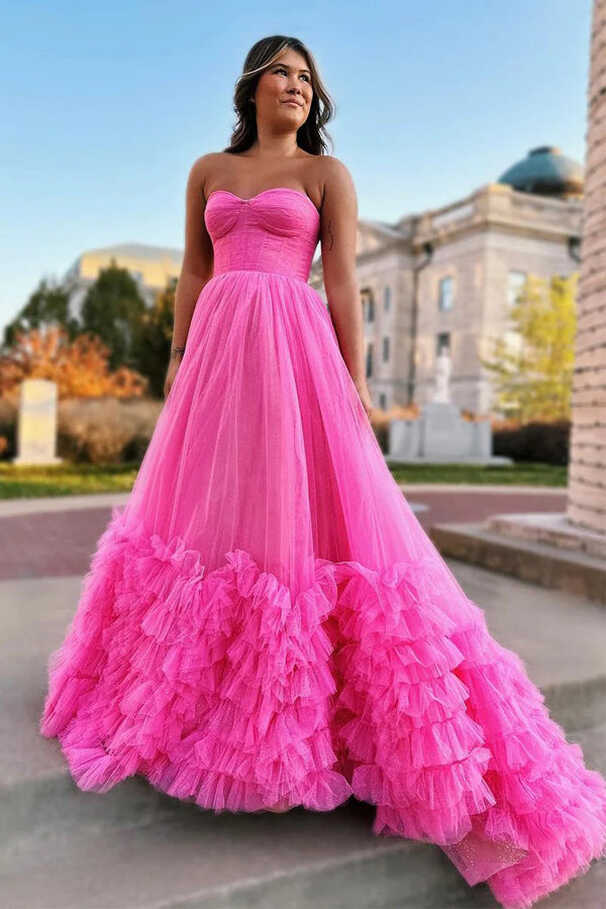 Pink Sweetheart Tulle Long Prom Dresses Princess Dresses PSK475 ...