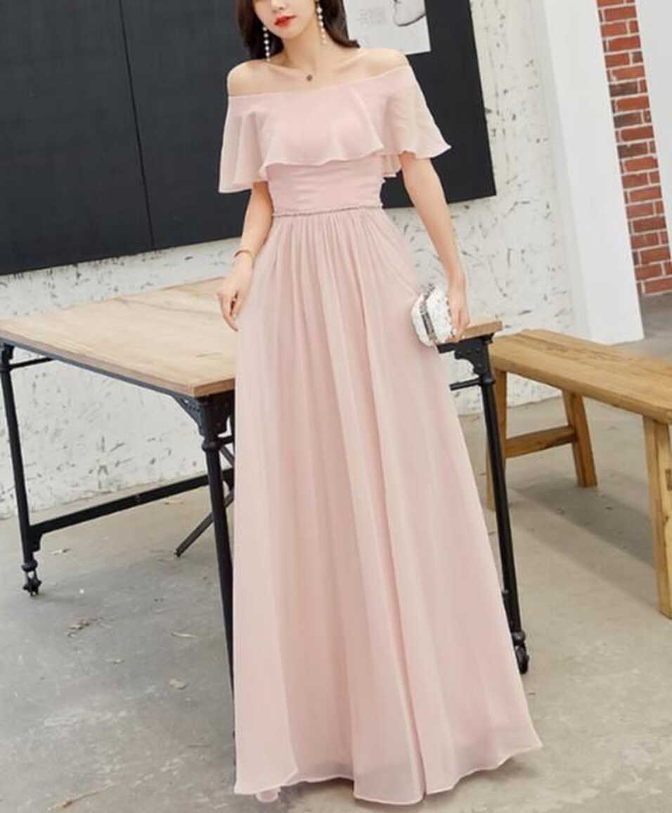 Pink The Off Shoulder Long Party Gowns, Pink Long Simple ...