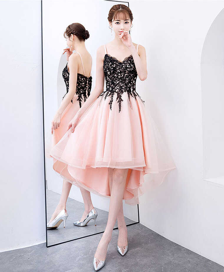 Pink V Neck Tulle Lace Short Prom Dress, Pink Homecoming Dress ...