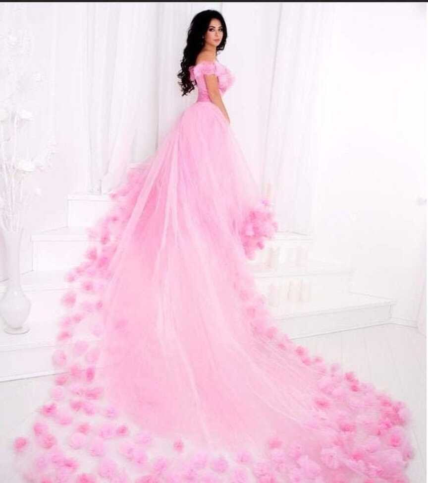 Pink Wedding Dress With Long Train, Luxurious Wedding Dress, Pink ...