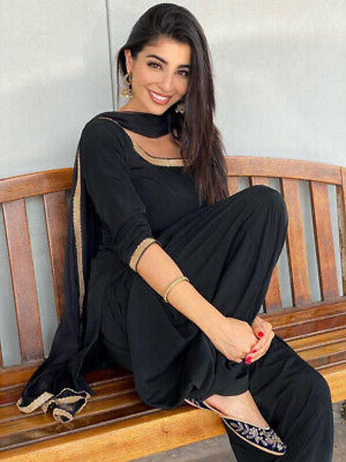 Plain Black Bollywood Designer Black Patiala Suit Golden Lace work ...