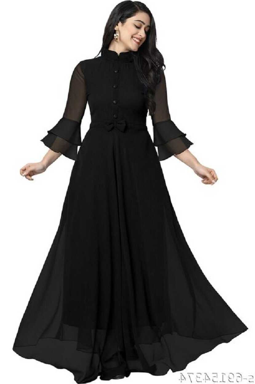 Plain Black Georgette Gown, Stitched at Rs 690 in Umargam | ID ...