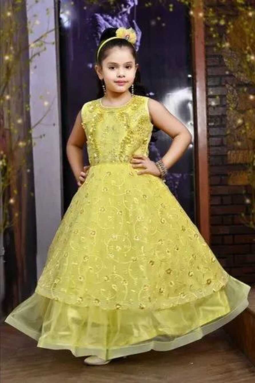 Plain Girls Yellow Net Long Frock at Rs 745/piece in New Delhi ...