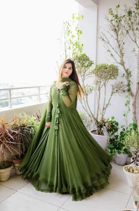 Plain Green Designer Faux Georgette Gown, Party wear at Rs 1050 in ...