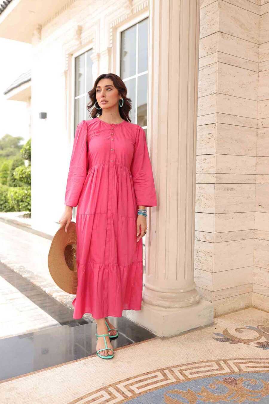 Plain Maxi Dress -Pinky – Silayi Pret