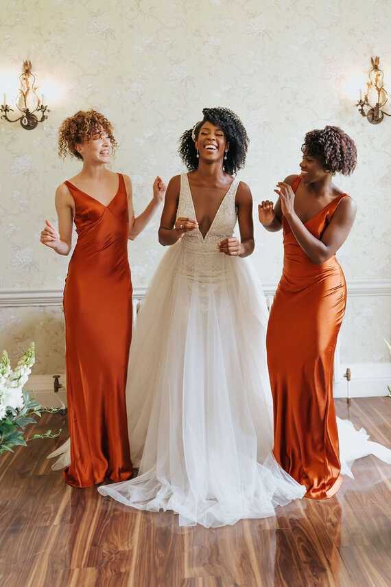 Plunging Neckline Wedding Dress at Orange Outdoor Wedding