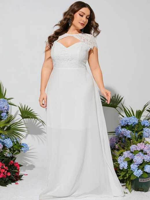 Plus Contrast Lace Chiffon Wedding Dress | SHEIN