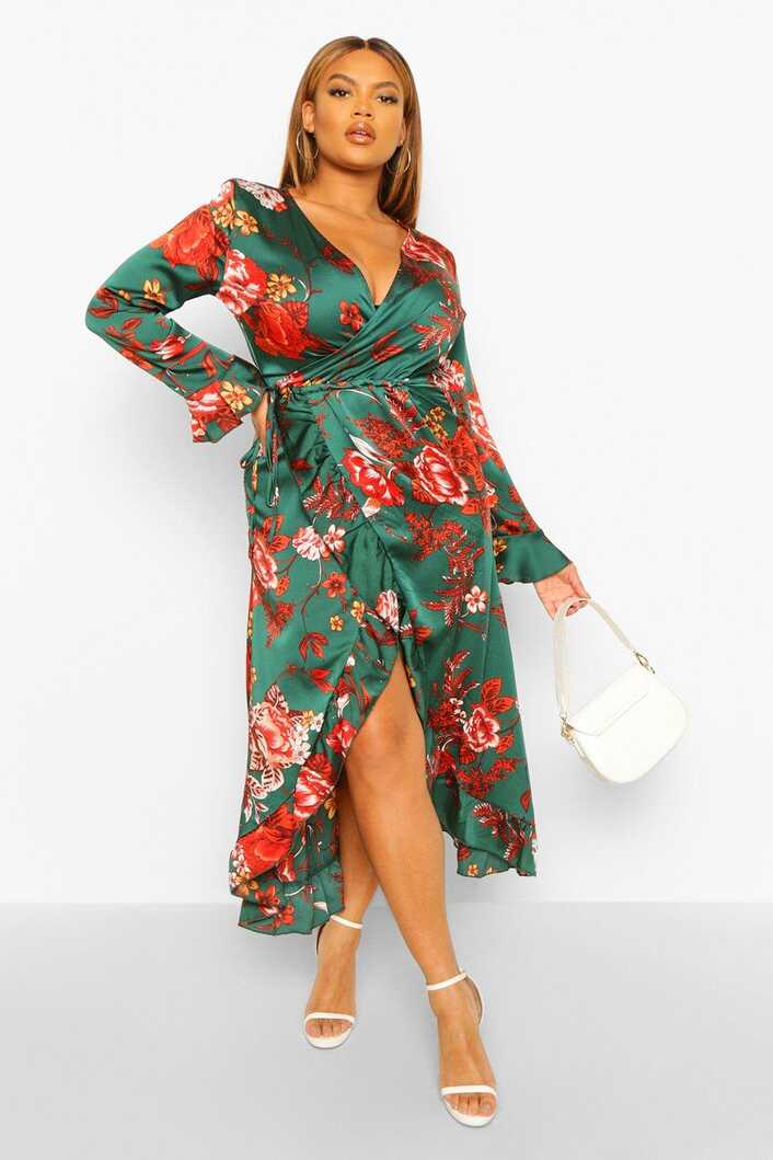 Plus Floral Ruffle Wrap Dress