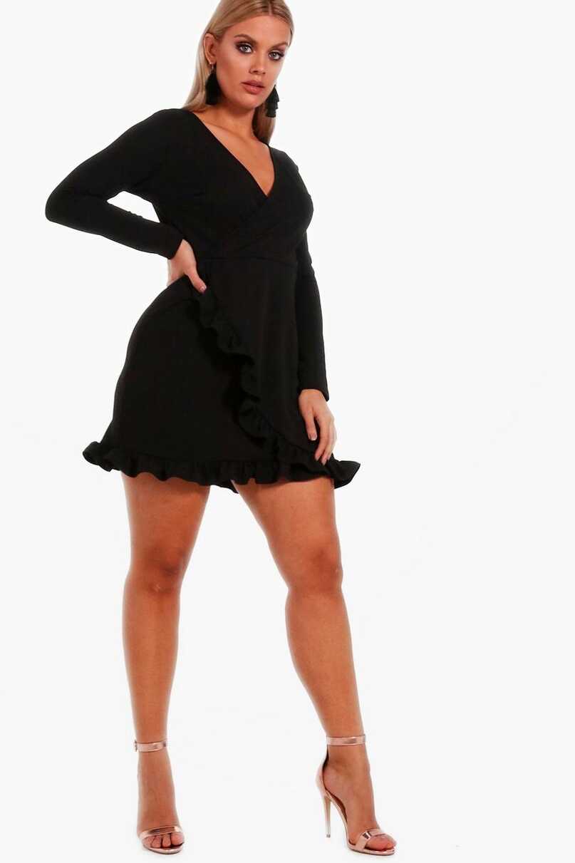 Plus Long Sleeve Ruffle Wrap Dress | boohoo