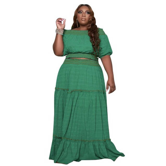 Plus Short Sleeve Crop Top Maxi Skirt Two Piece Set - HER Plus ...