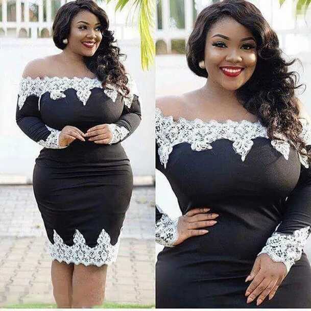 Plus Size Black Short Evening Gowns White Lace Appliques Off The ...