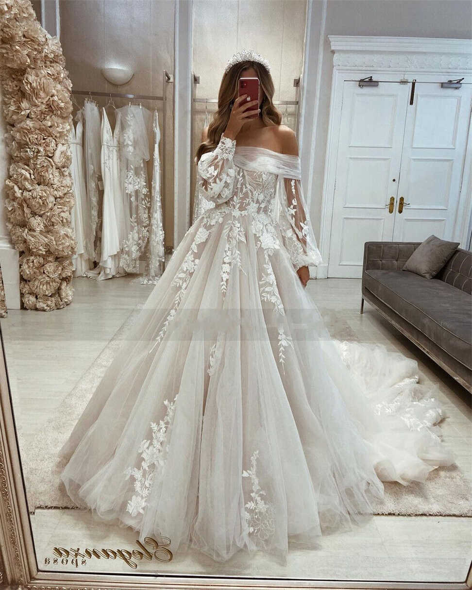 Plus Size Boho Wedding Dresses Off the Shoulder Long Sleeves A ...