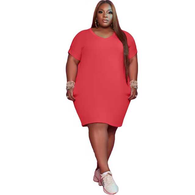 Plus Size Casual Knee Length Dress Solid White V Neck Mini Skirt ...