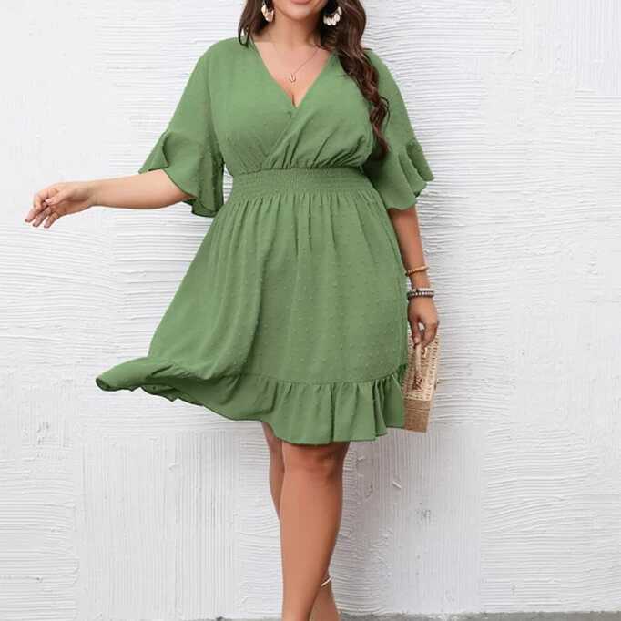 Plus Size Clothes Women&#39;s Wrap V Neck Ruffle Sleeve Smock Boho ...