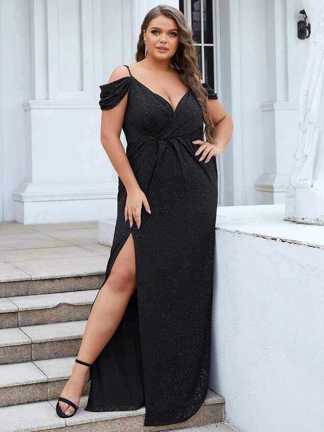 Plus Size Cold Shoulder Floor Length Formal Evening Dress - Ever ...