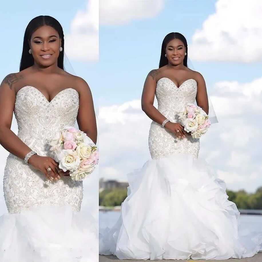 Plus Size Crystals Beaded Nigerian African Mermaid Wedding Dresses ...