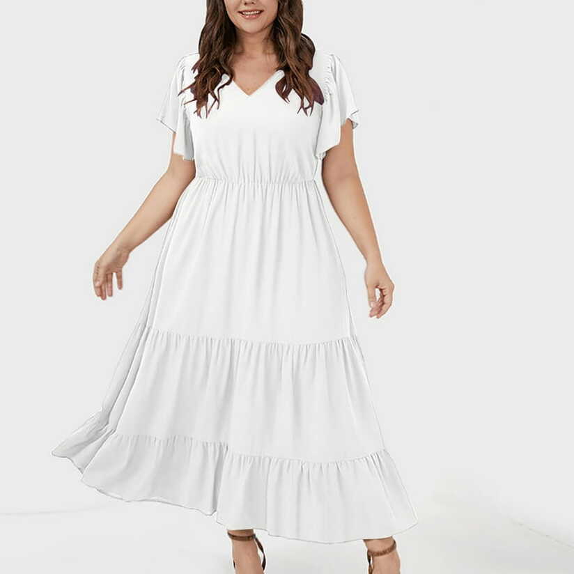 Plus Size Dress for Women V Neck Ruffle Tiered Flowy Maxi Dress ...