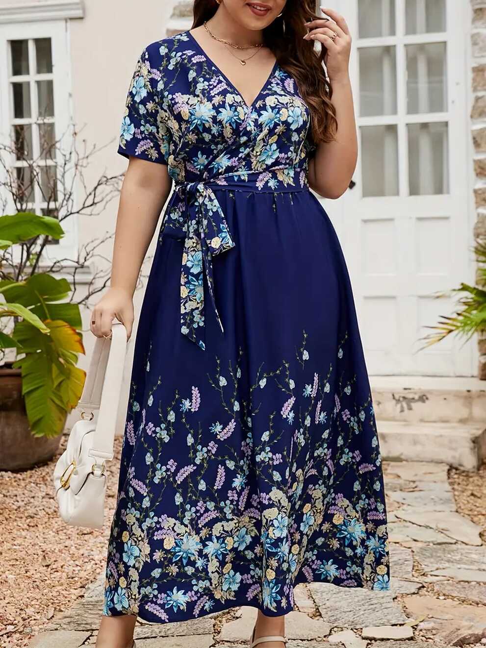 Plus Size Elegant Maxi Dress Women&#39;s Plus Floral Print Short ...