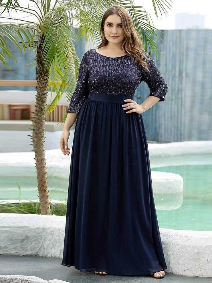 Plus Size Evening Dresses for Mom Sequin Chiffon Floor Length ...