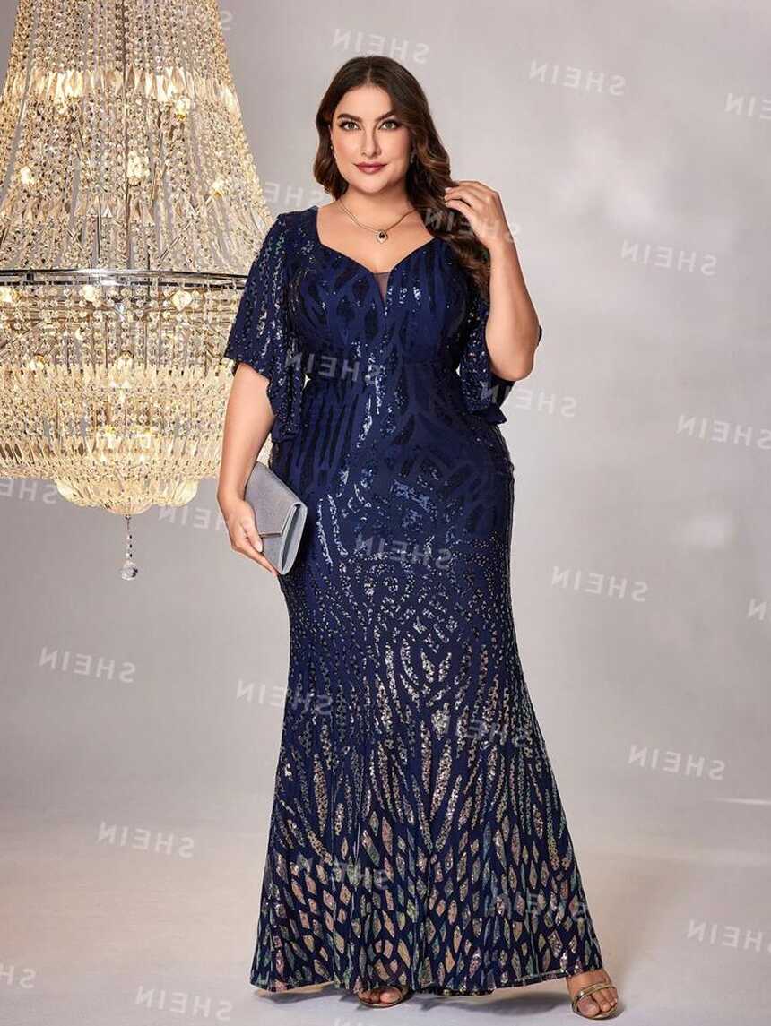 Plus Size Glitter Bell Sleeve Evening Party Dress | SHEIN USA