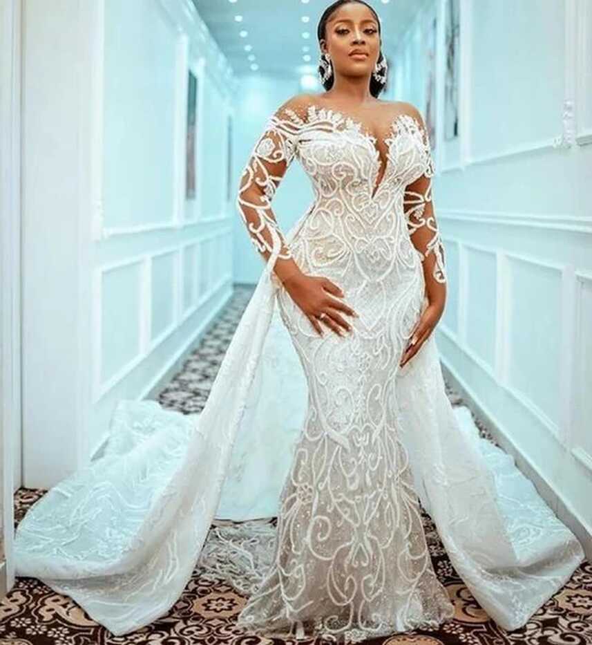 Plus Size Lace Mermaid Wedding Dresses 2023 Detachable Train ...