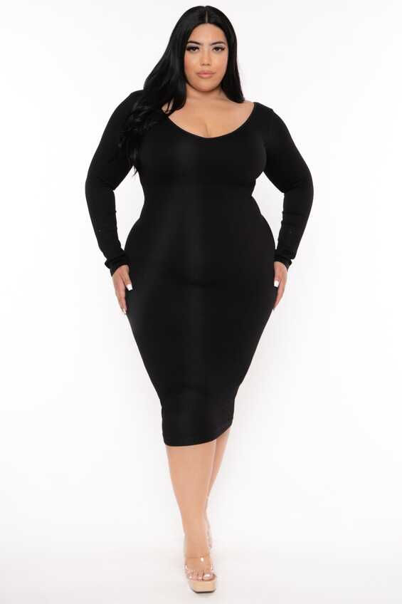 Plus Size Little Black Snatched Dress - Black – Curvy Sense