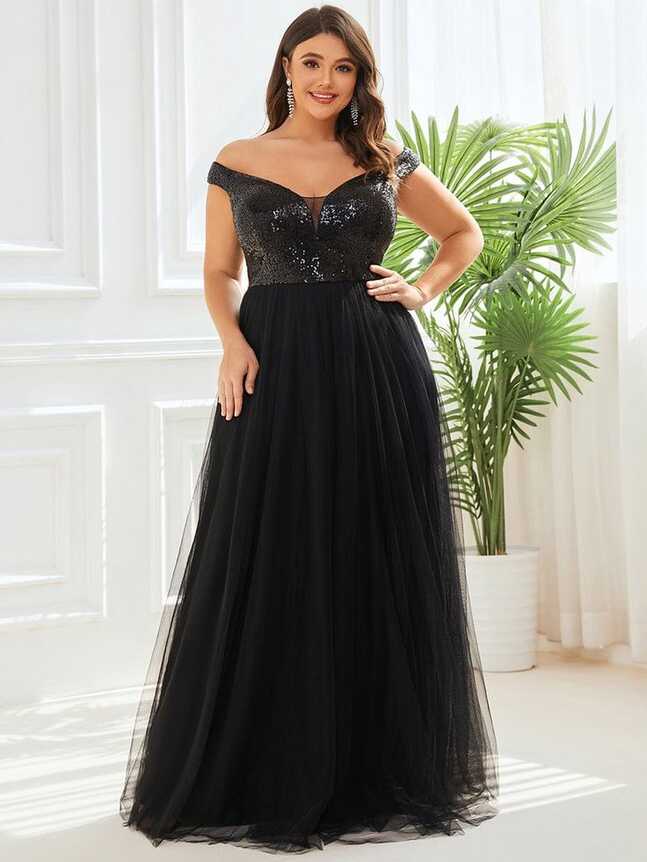 Plus Size Long Sequin Special Occasion Dresses - Dusty Navy / 20