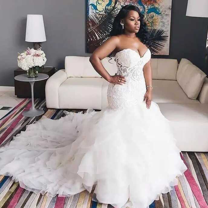 Plus Size Mermaid Wedding Dresses Sweetheart White Lace Bridal ...