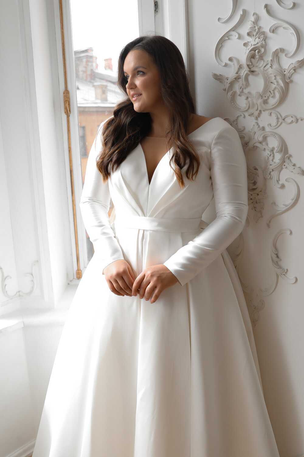 Plus-Size Mikado Wedding Dress Ester With Sleeves | Shop Olivia ...