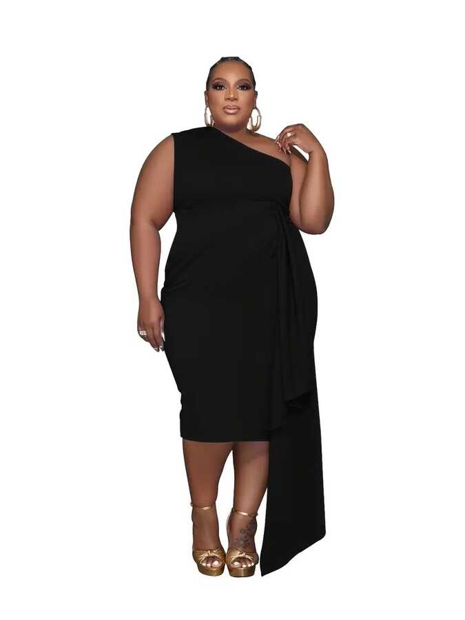 Plus Size Party Dress Women&#39;s Plus Plain One Shoulder Draped - Temu