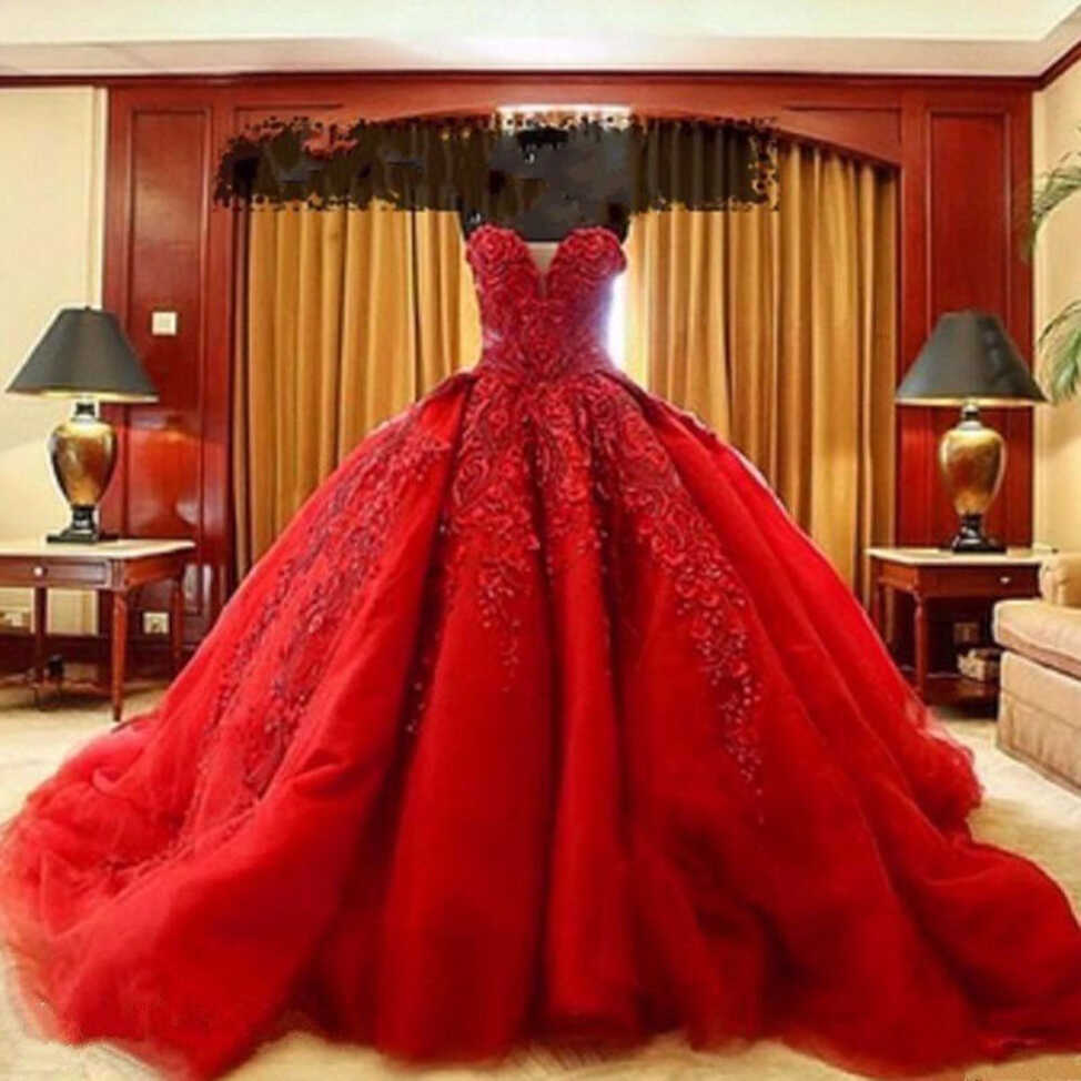 Plus Size Red Quinceanera Dress Strapless Lace Evening Party Long ...