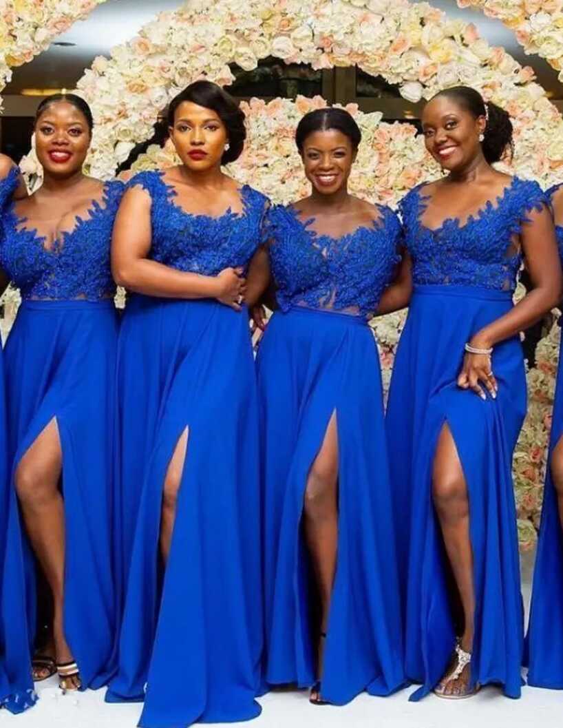 Plus Size Royal Blue Front Split Bridesmaid Dresses Lace Appliques ...