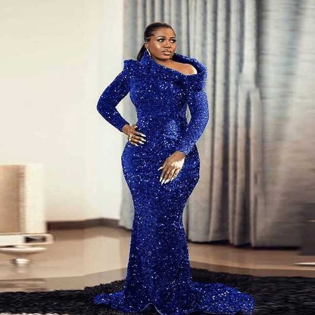 Plus Size Royal Blue Mermaid Evening Dresses Sexy Long Sleeves ...