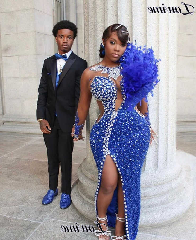 Plus Size Royal Blue Prom Dresses For Black Women Long Sleeves ...