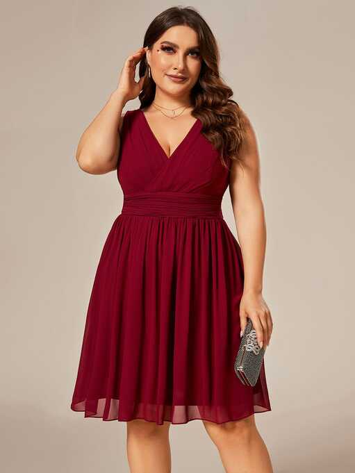 Plus Size Sleeveless Deep V Neck Short Bridesmaid Dress - Ever ...