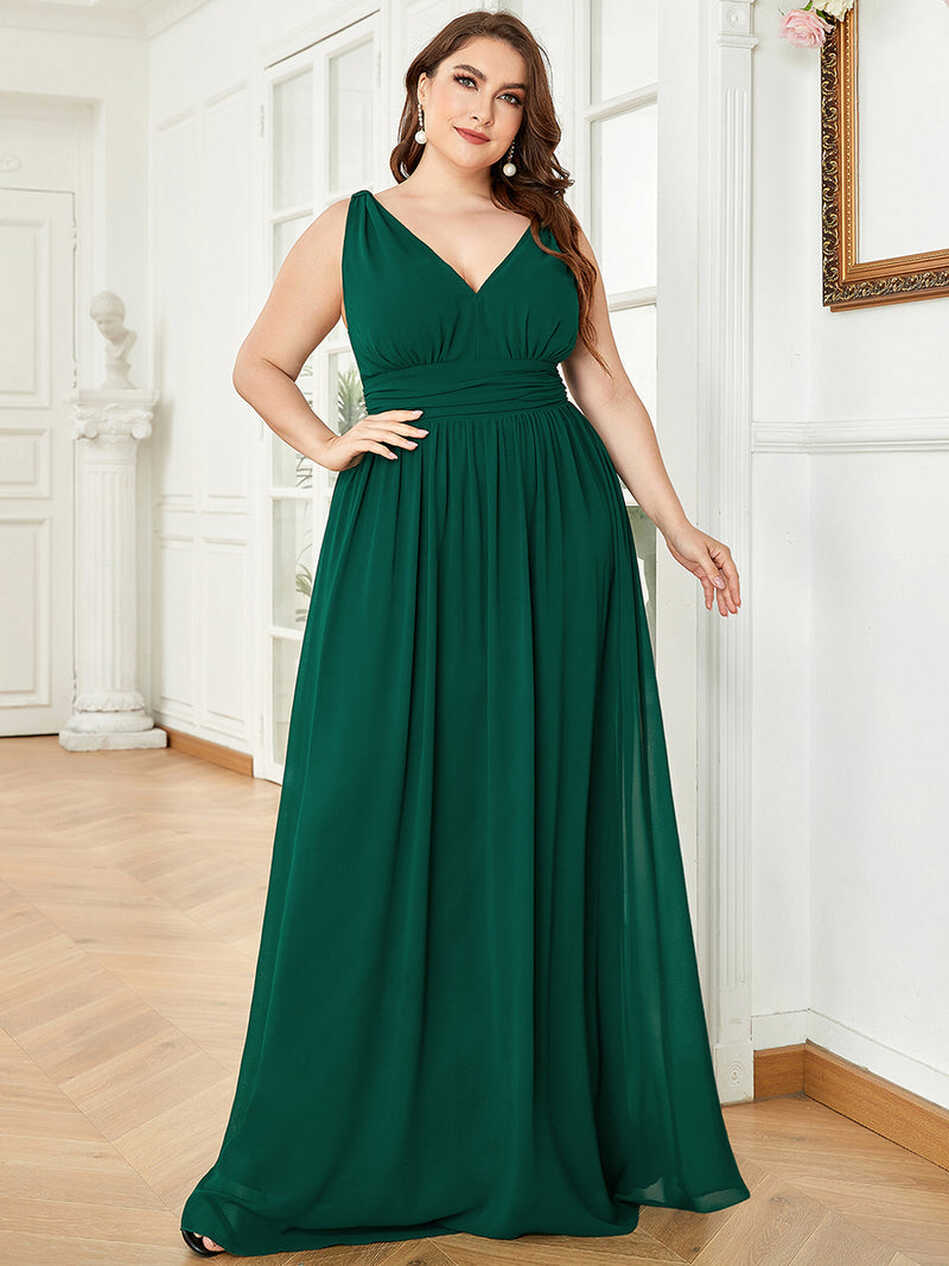 Plus Size Sleeveless V-Neck Semi-Formal Chiffon Bridesmaid Dress ...