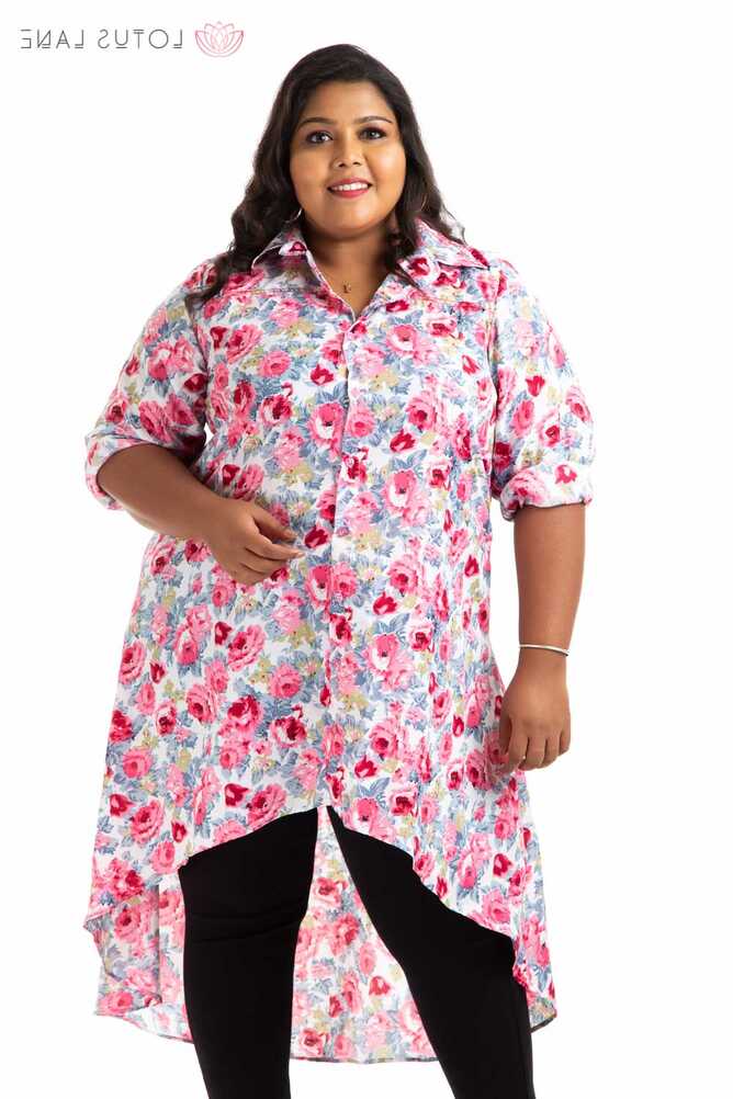 Plus Size Top- Stay Stylish Button-Down Floral Tunic