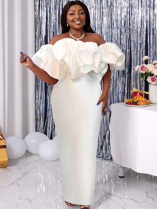 Plus Size Tube Top Party Dresses White Off Shoulder Sleeveless ...