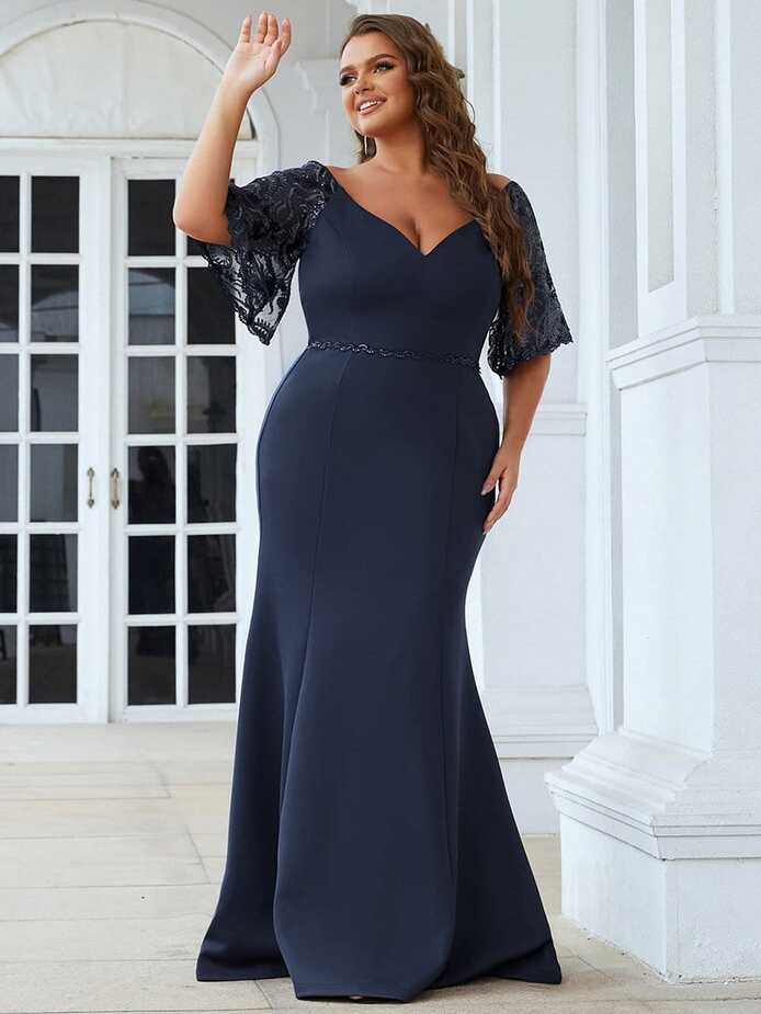 Plus Size V Neck Elegant Long Formal Dresses – Curvepretty