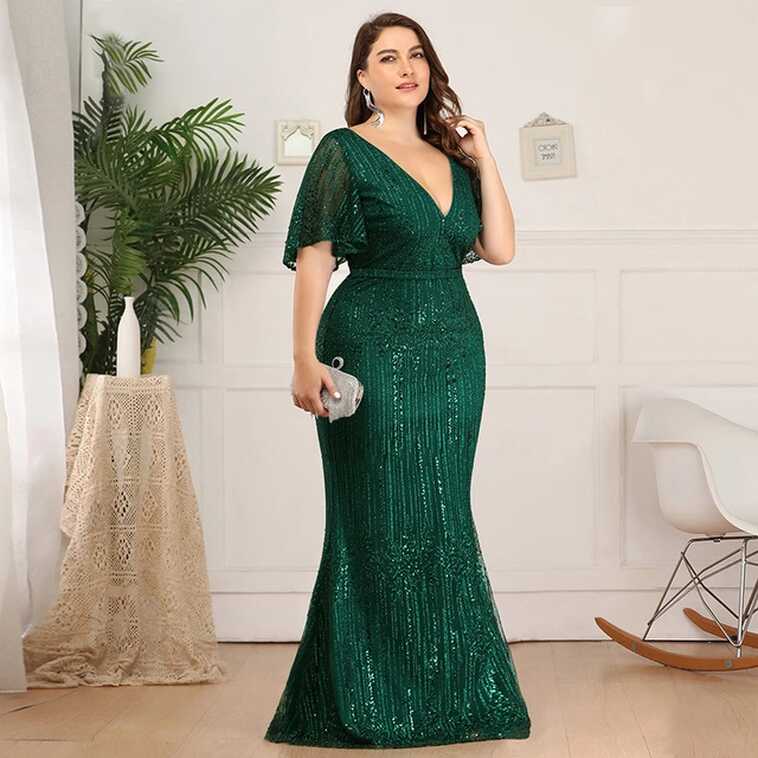 Plus Size V-neck Sexy Evening Dress Long Dresses Evening Party ...