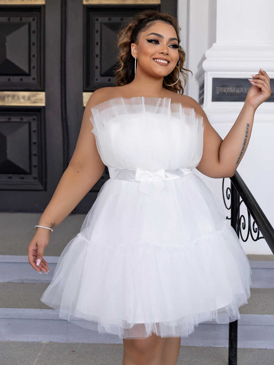 Plus Size Women&#39;s Sweet Strapless Princess Summer White Dress ...