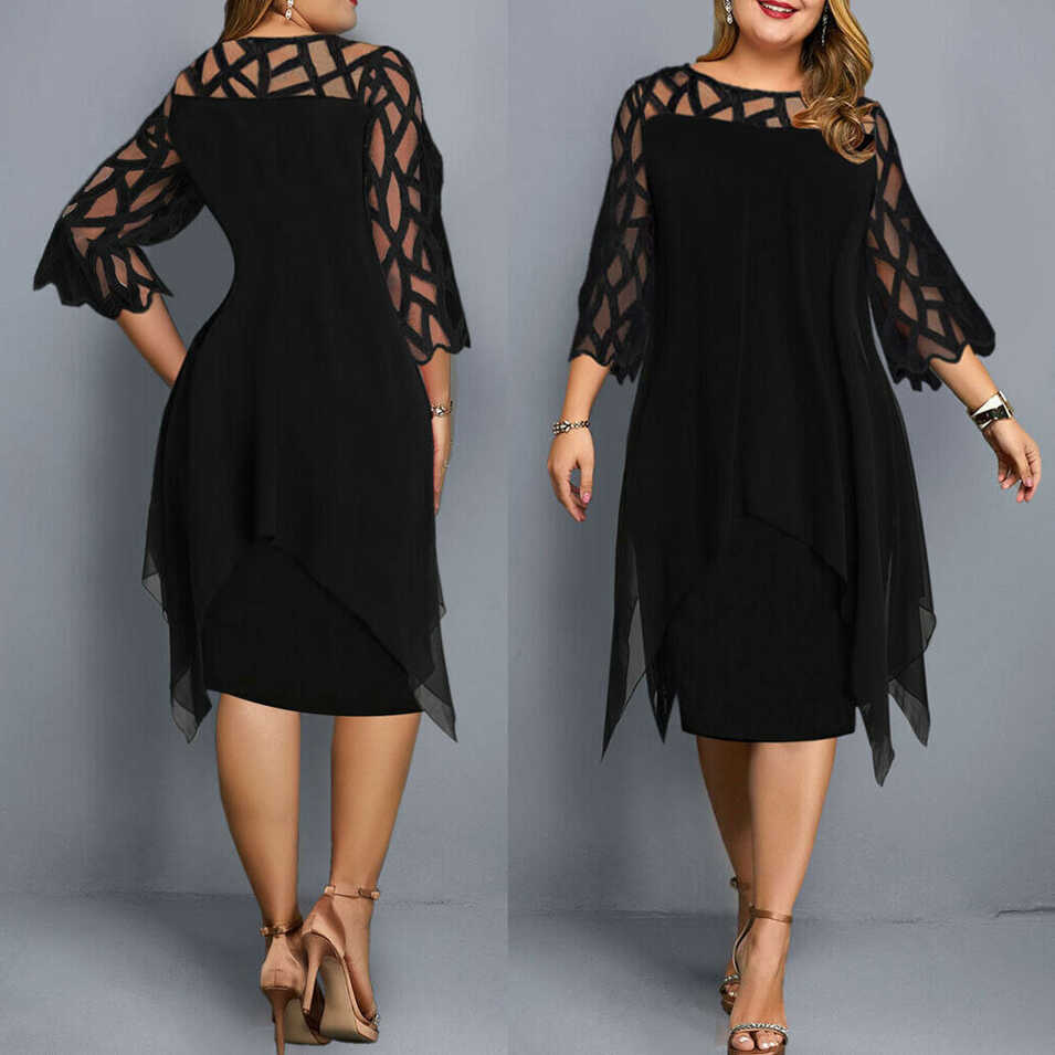 Plus Size Women Midi Dress Lace Ladies Evening Cocktail Formal ...