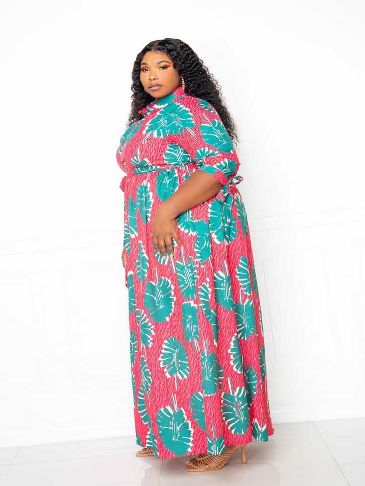 Plus size summer maxi shirt dress with sleeves for curvy women ...